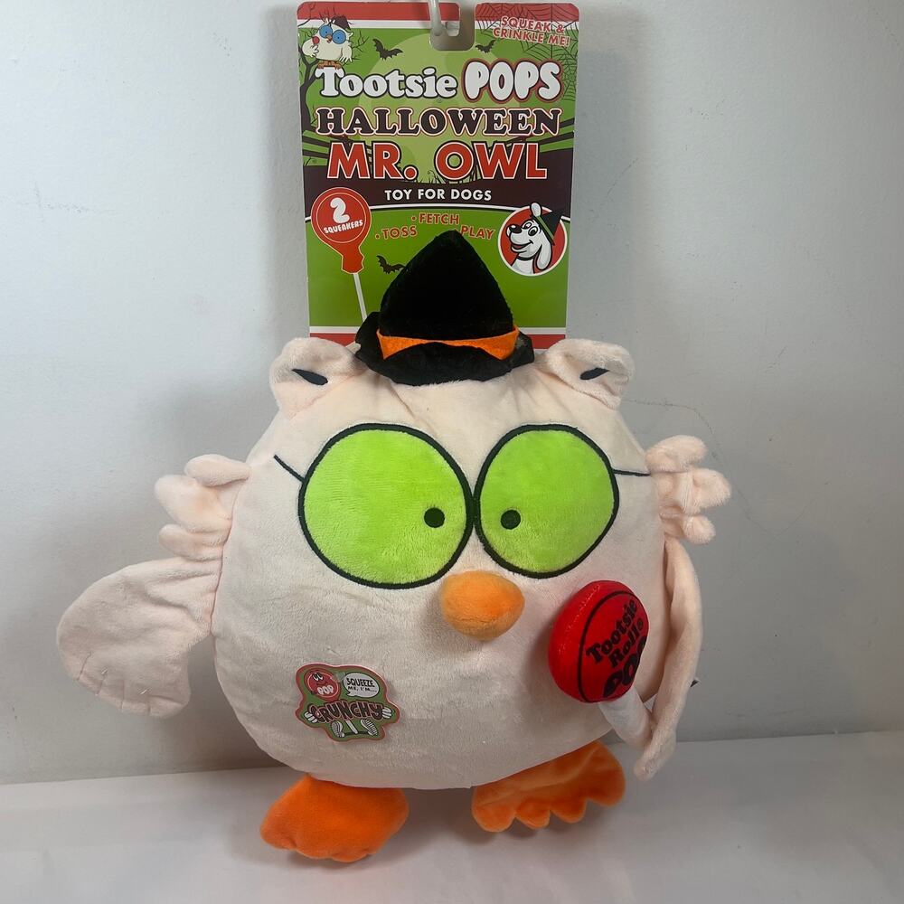 Tootsie Pops Halloween Mr. Owl Toy for Dogs 2 Squeakers Crunchy Pet Plush